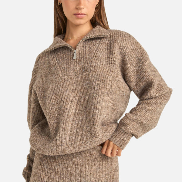 Rhythm Quinn Zip Knit - Oatmeal