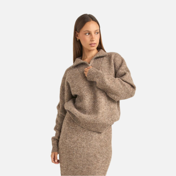 Rhythm Quinn Zip Knit - Oatmeal