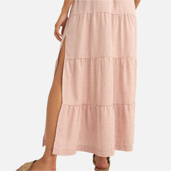 Rhythm Lola Checked Tiered Maxi Skirt - Dusty Pink