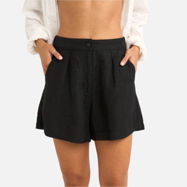 Rhythm Mini Linen Elasticated Short - Black