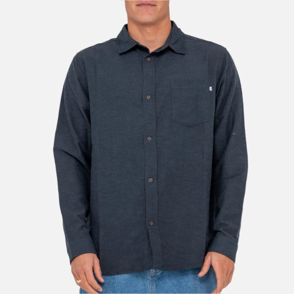 Rusty Overtone Long Sleeve Linen Shirt - Navy Blue