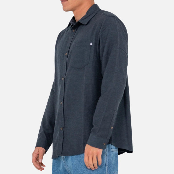 Rusty Overtone Long Sleeve Linen Shirt - Navy Blue