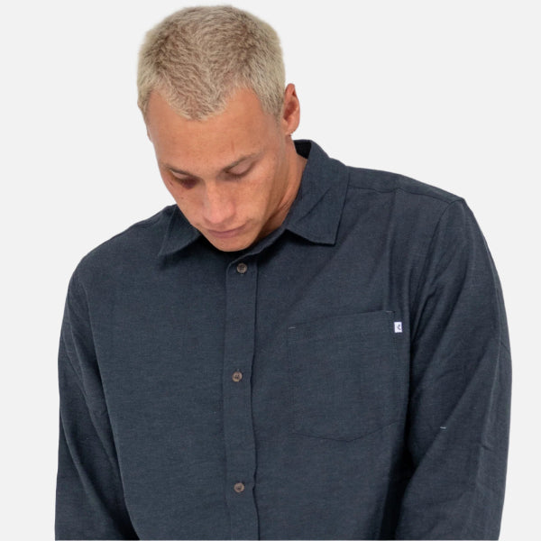 Rusty Overtone Long Sleeve Linen Shirt - Navy Blue