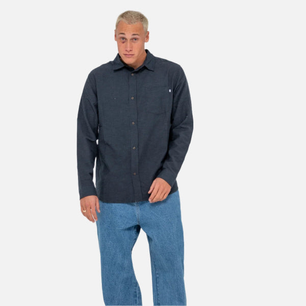 Rusty Overtone Long Sleeve Linen Shirt - Navy Blue