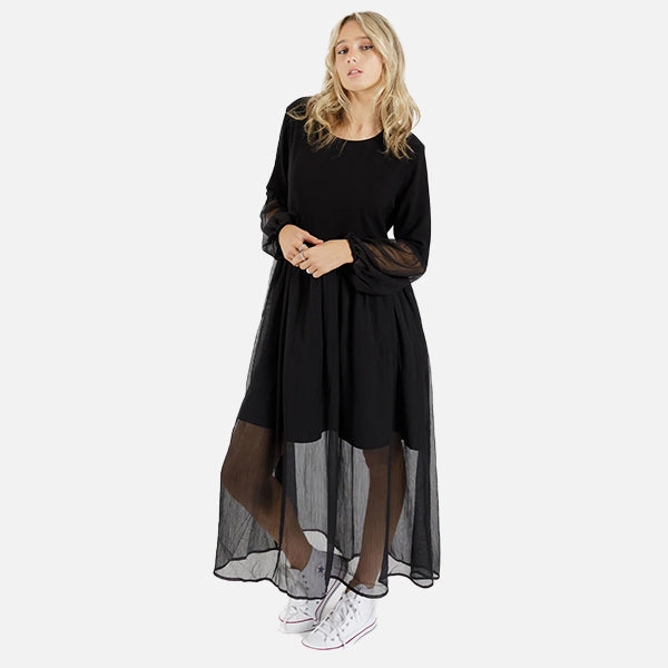 Federation Sheer Tier Dress - Black