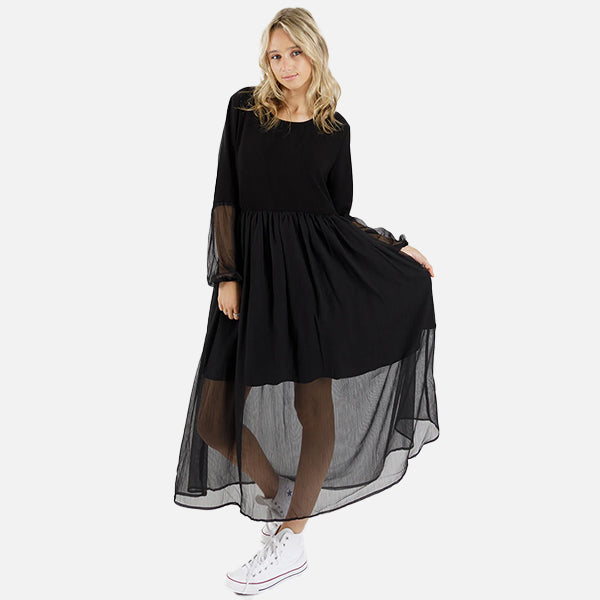 Federation Sheer Tier Dress - Black