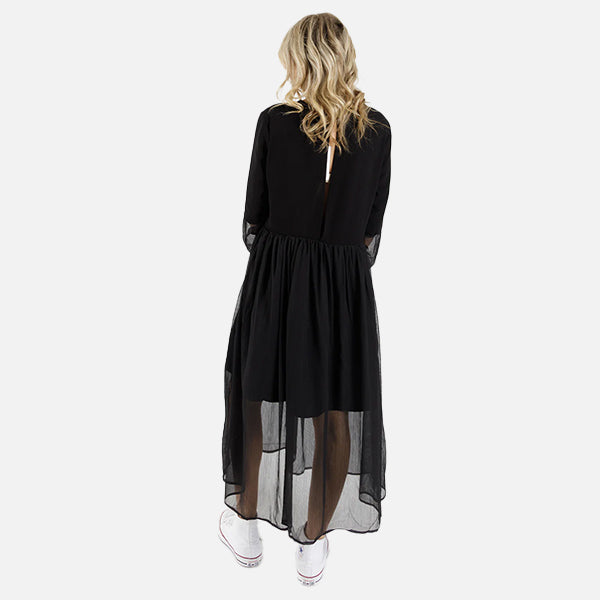 Federation Sheer Tier Dress - Black