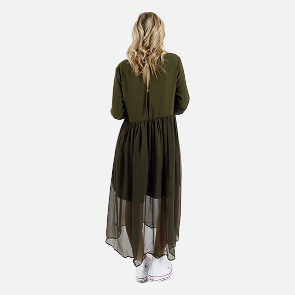 Federation Sheer Tier Dress - Olive