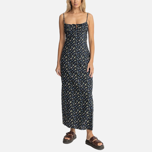 Rhythm Fleur Floral Gathered Maxi Dress - Black