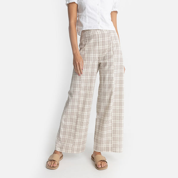 Rhythm Rumi Check Wide Leg Pant - Natural