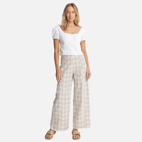 Rhythm Rumi Check Wide Leg Pant - Natural