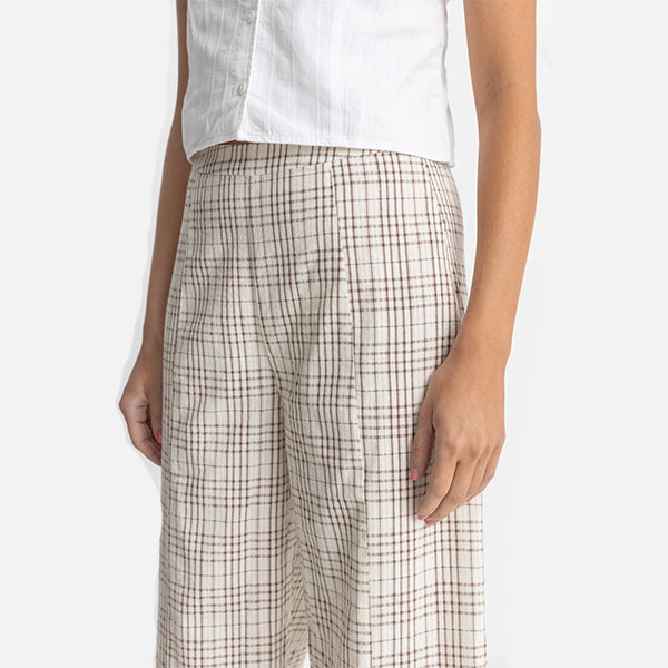 Rhythm Rumi Check Wide Leg Pant - Natural