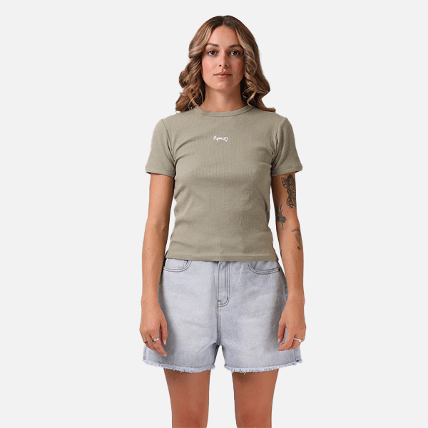 RPM Heart Ribbed Tee - Light Olive