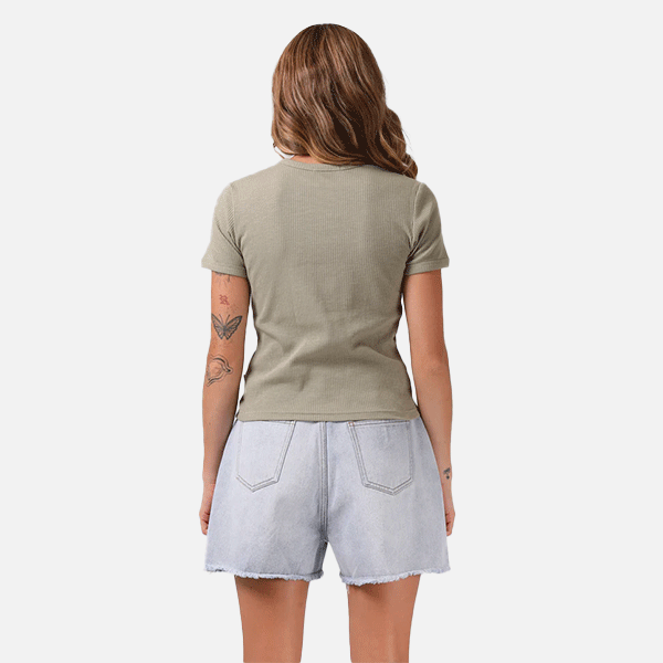 RPM Heart Ribbed Tee - Light Olive