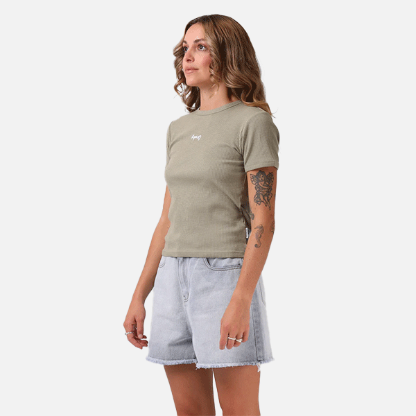 RPM Heart Ribbed Tee - Light Olive