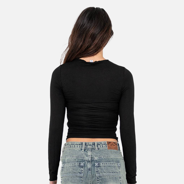 Rusty Plain Jane Ruched Long Sleeve Top - Black