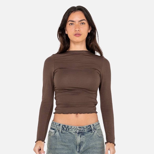 Rusty Plain Jane Ruched Long Sleeve Top - Java