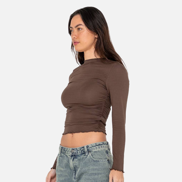 Rusty Plain Jane Ruched Long Sleeve Top - Java