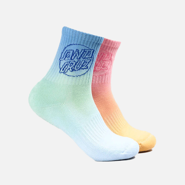 Santa Cruz Youth Opus Dot Mid Sock 2pk - Pink/Blue Tie Dye