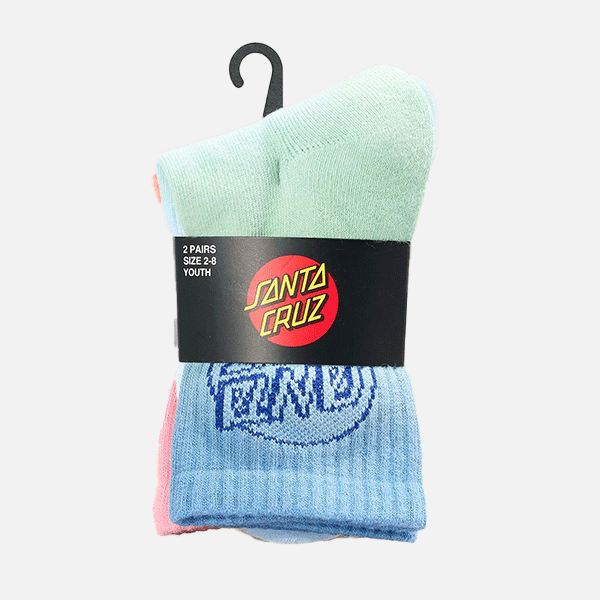 Santa Cruz Youth Opus Dot Mid Sock 2pk - Pink/Blue Tie Dye