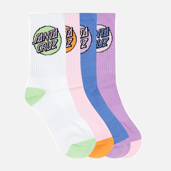 Santa Cruz Youth Other Dot Crew Sock 4pk - White/Purple/Pink/Blue