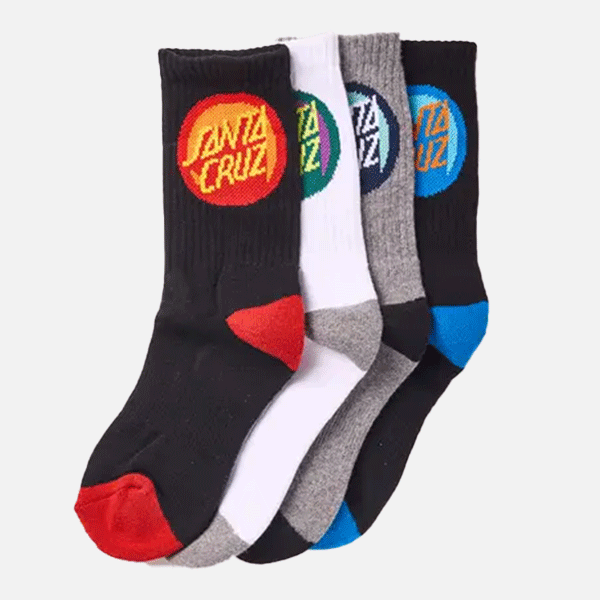 Santa Cruz Youth Bold Shadow Dot Crew Sock 4pk - Black/White/Grey Marle