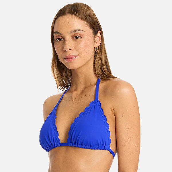 Sea Level Scalloped Halter Slide Tri Bra - Cobalt