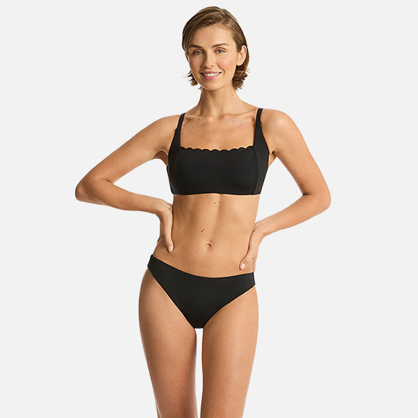 Sea Level Scalloped Square Neck Bralette - Black