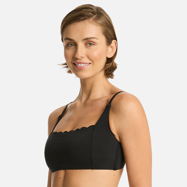 Sea Level Scalloped Square Neck Bralette - Black