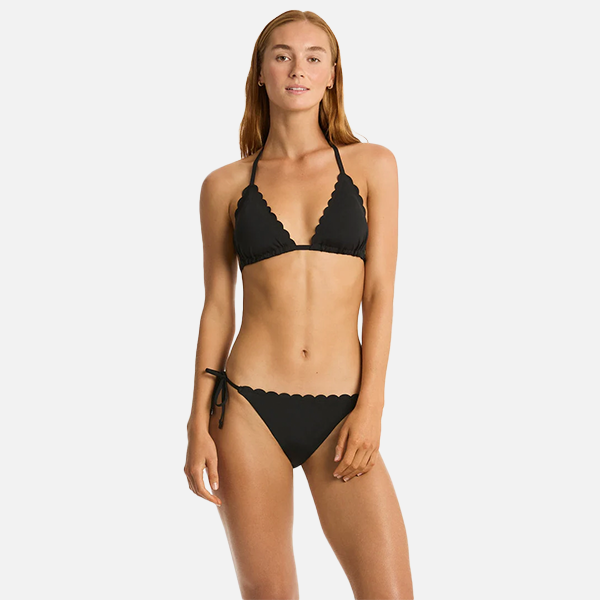 Sea Level Scalloped Tie Side Bikini Bottom - Black