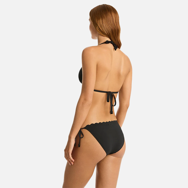 Sea Level Scalloped Tie Side Bikini Bottom - Black