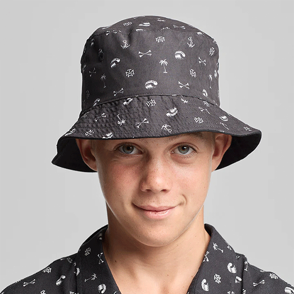 The Mad Hueys Anchor Bones Youth Reversible Bucket Hat - Black