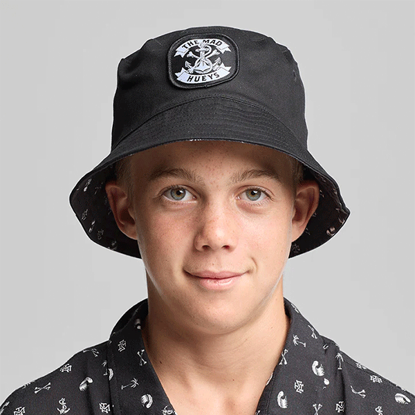 The Mad Hueys Anchor Bones Youth Reversible Bucket Hat - Black