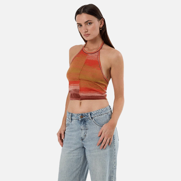 Thrills Rise Knit Halter Top - Berry